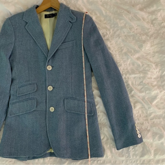 New Polo Ralph Lauren Blazer Blue Herringbone Linen Silk - Picture 12 of 15